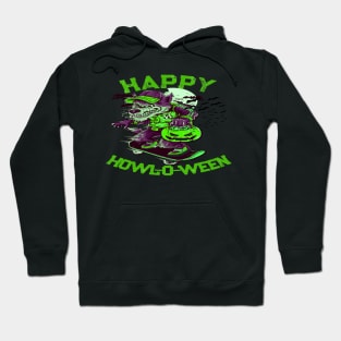 Happy Howl-o-ween Wolf Riding on Skateboard Hoodie